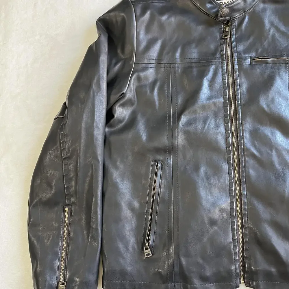 Levi's Jacket Mens Medium Black Faux Leather Hooded Motorcycle Full Zip Lined